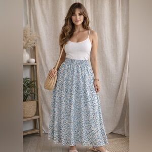 Wonderly Blue Floral Maxi Skirt Large
